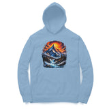 light blue hoodie with mountain print 