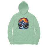 light green hoodie with mountain print 