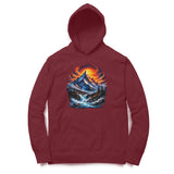 maroon hoodie with mountain print 