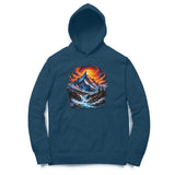 navy blue hoodie with mountain print 