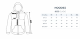 Oversized Hoodie size guide with measurements on a white background