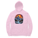 pink hoodie with mountain print 
