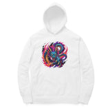 white hoodie with dragon design