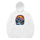 white hoodie with mountain print 