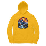 yellow hoodie with mountain print 